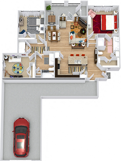Floor plan for 3 beds, 2 baths, 1250 sqft